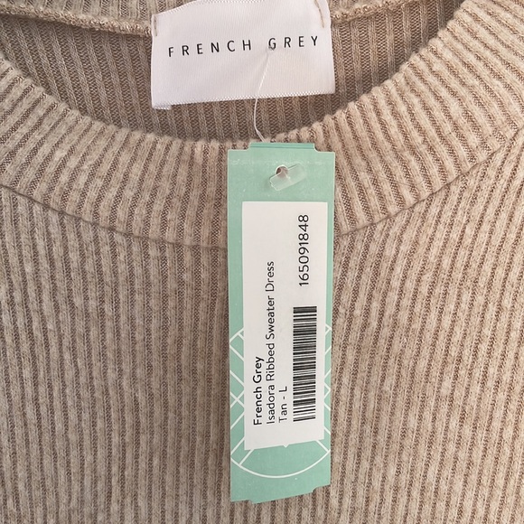 French Grey | Isadora Ribbed Sweater Dress | L | Tan - Picture 2 of 3